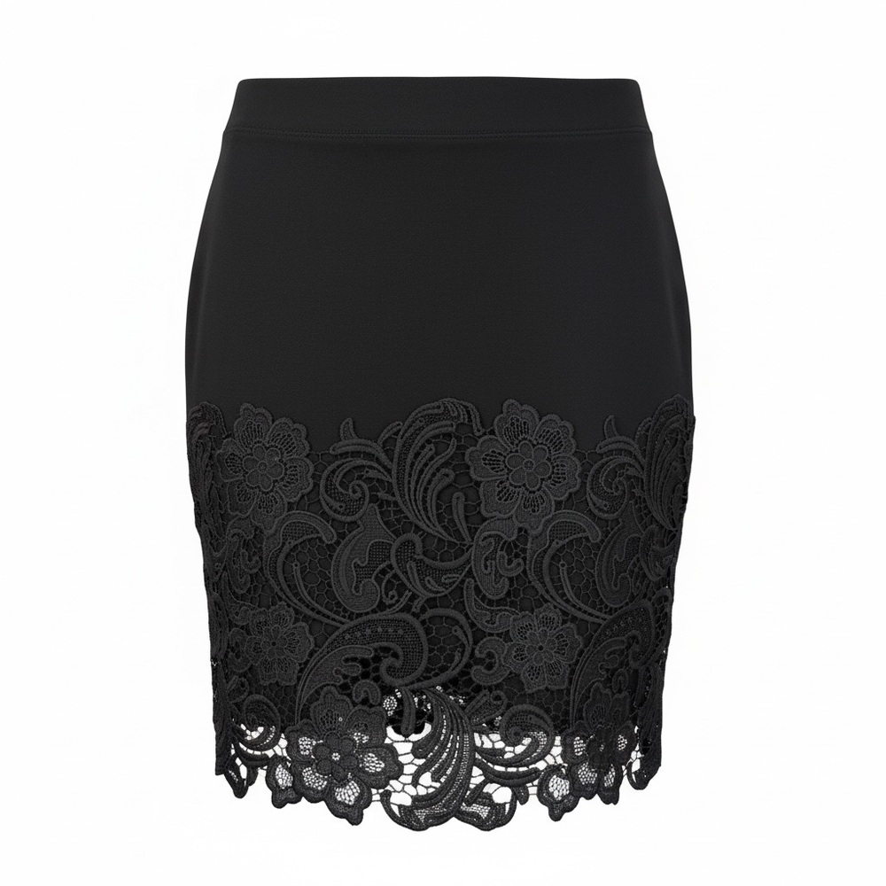 Haute Monde Black Lace-Trim Pencil Skirt